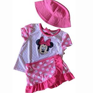 New! 6X Girls Minnie Mouse 3 Piece Swim Set UPF 50+